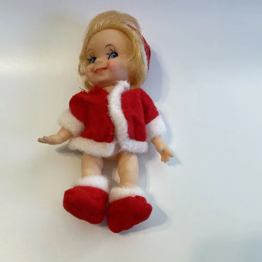 Vintage Christmas Santa Outfit Doll Red Hair Waving Japan Big Eyes 6” Holiday